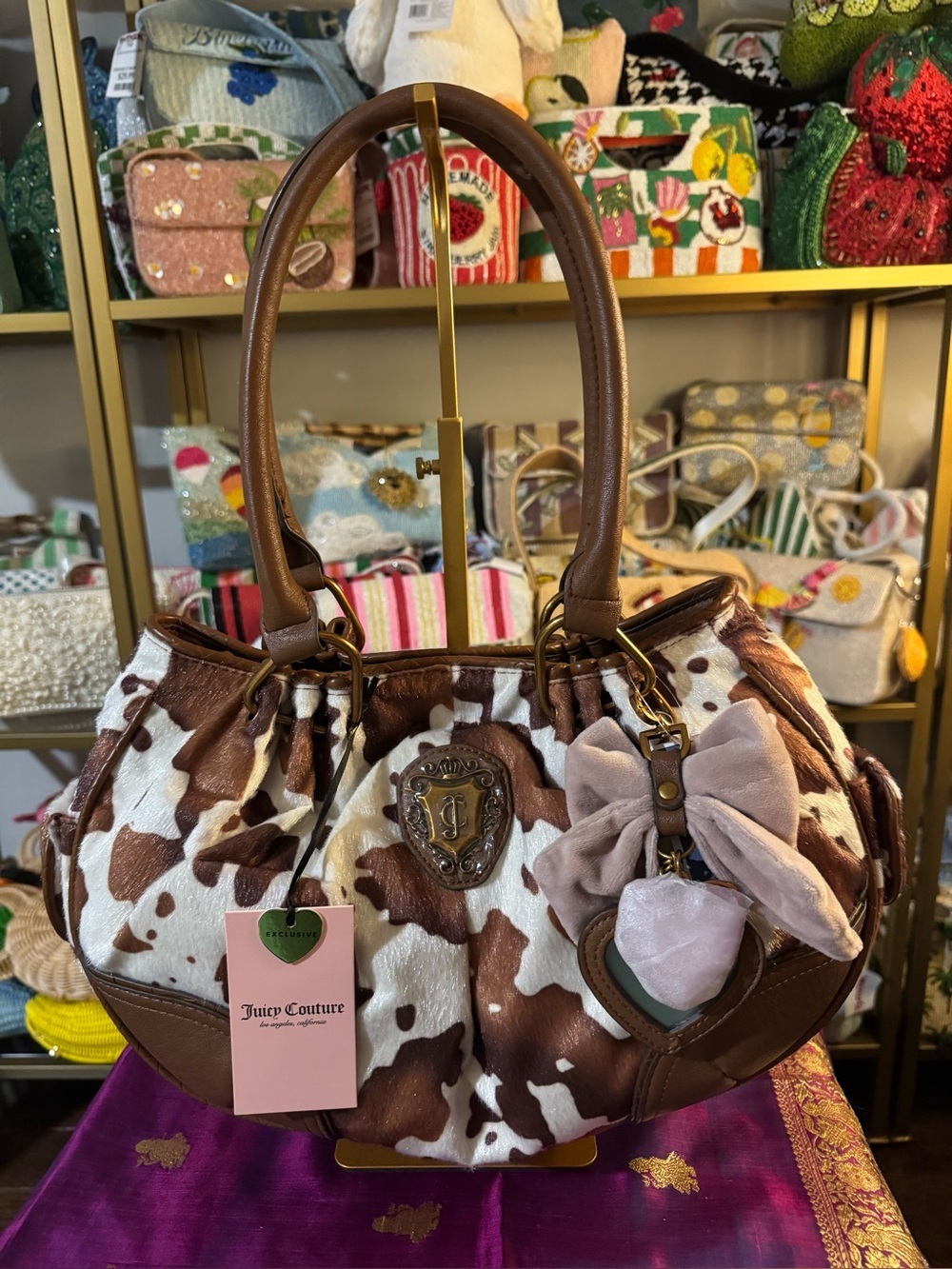 NWT Juicy Couture Juicy Romance Cow Satchel Bag Saddle Brown Y2K